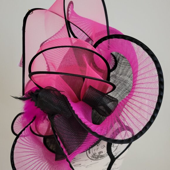 Paris Hand-Made Large Brim Ruffle Organza Hat | Elegant Royal Derby Wedding Hat main image 5